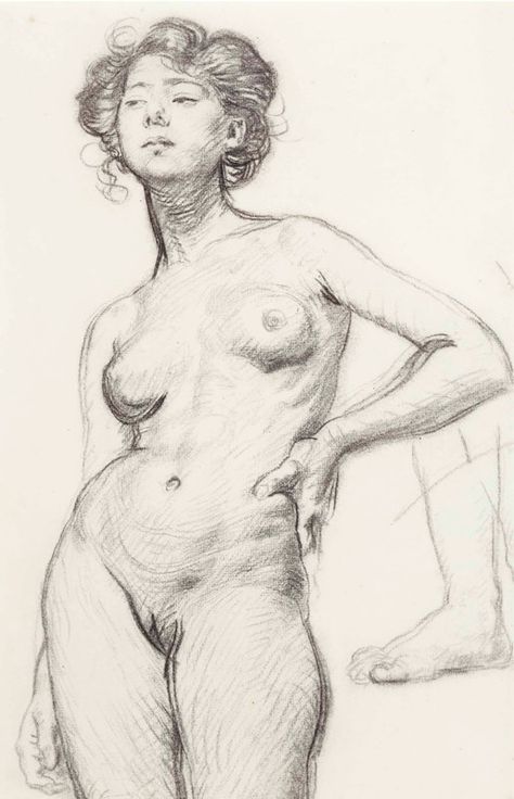 Augustus John - A Female Nude, c.1898 Life Drawing Pose, Life Drawing Reference, Human Figure Sketches, Human Body Art, Figure Drawing Poses, Female Drawing, Human Figure Drawing, Female Art Painting, Art Drawings Sketches Pencil