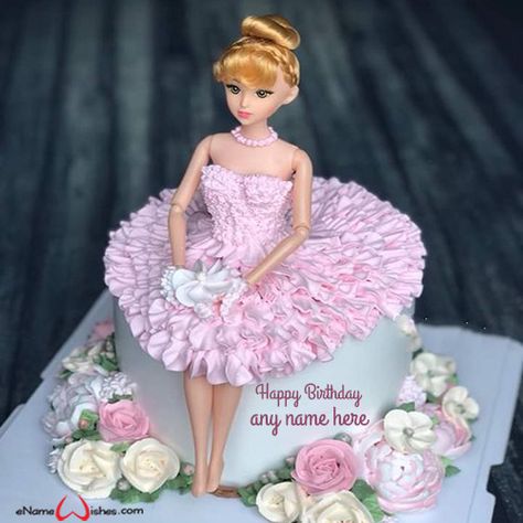 write name on pictures with eNameWishes by stylizing their names and captions by generating text on Cute Barbie Doll Cake with Name Generator with ease. Barbie Torte, Barbie Dress Cake, Doll Cake Designs, Barbie Doll Cake, Princess Doll Cake, Barbie Doll Birthday Cake, Birthday Cake Write Name, Cake Designs For Girl, Cute Barbie