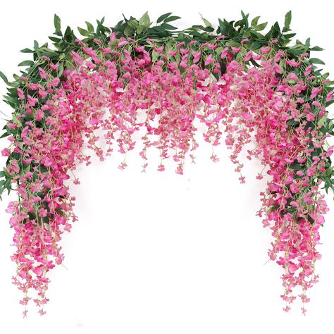 PRICES MAY VARY. ❀ Faux Wisteria garland, well made, colorful and look real. The perfect decoration for any place you like. Bring the ambience of nature to your home with vivid and realistic decor throughout the year. ❀Quantity and Size: We have 3 packs of Artificial Wisteria Wreaths in our package. The total length of a wreath is 185 cm. Note: If you want to get the dense effect on the picture, it is recommended to buy more than 3 copies. ❀ These faux wreaths are colorful, and each fake wreath Hanging Floral Decor, Wedding Arches Outdoors, Majlis Perkahwinan, Wedding Wall, Greenery Garland, Spring Summer Decor, Budget Friendly Decor, Hanging Flowers, Summer Home Decor