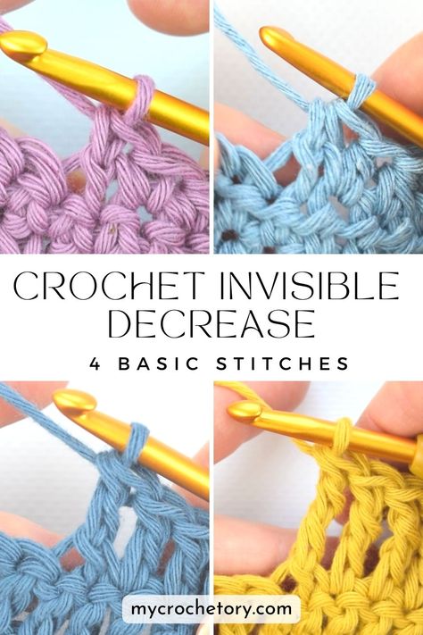 Invisible Decrease, Half Double Crochet Decrease, Crochet Guide, Treble Crochet, Double Crochet Decrease, Crochet 101, Half Double Crochet Stitch, Art Time, Basic Stitches