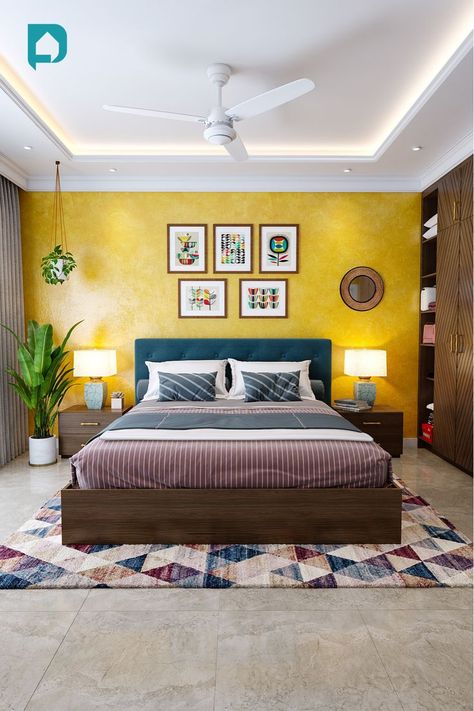 Yellow Painted Walls, Home Wall Colour, Room Color Combination, Wall Color Combination, Indian Room Decor, Bedroom Color Combination, Indian Bedroom Decor, Colourful Living Room Decor, Room Wall Colors