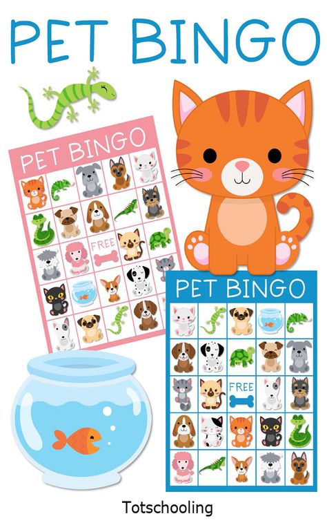 FREE printable BINGO game for preschool kids to have fun while learning about pets. Perfect for a pet theme or Dr. Seuss theme! Bingo Printable Free, Bingo For Kids, Preschool Counting, Emotions Activities, Animal Classification, Toddler Homeschool, Free Printable Games, Animal Printables, Free Printable Activities