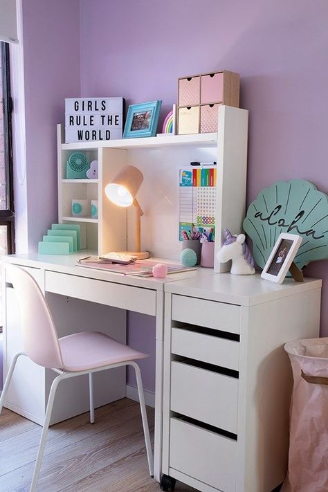 Study Desks For Bedrooms, Kids Desk Ikea, Bedroom Table Ideas, Make Up Table Ideas, Room Ideas Table, Kids Desk Ideas, Table For Room, Kids Study Room Ideas, Room Design Ideas Bedroom