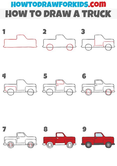 How To Draw An Old Truck, Drawing Trucks Step By Step, Drawing Of Trucks Easy, How To Draw A Pickup Truck Step By Step, Truck Sketch Simple, How To Draw A Fire Truck, Truck Drawing Easy Step By Step, How To Draw A Car Step By Step Easy, How To Draw Car Step By Step