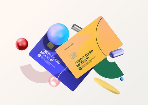 Credit Card Mockup, Bank Card Design, Bank Ads, Credit Card Design, Free Mockup Templates, 카드 디자인, Card Mockup, Membership Card, 3d Shapes