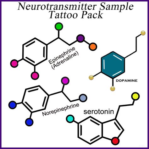 serotonin, dopamine, norepinephrine- nerd tattoo Dopamine Tattoo, Serotonin Tattoo, Serotonin Molecule, Dna Tattoo, Tattoo Filler, Nerd Tattoo, Temp Tattoo, Fabric Ideas, Piercing Tattoo