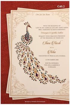 Peacock Invitations, Hindu Weddings, Hindu Wedding Invitation Cards, Peacock Wedding Invitations, Wedding Card Design Indian, Indian Wedding Invitation Card Design, Simple Wedding Cards, Marriage Invitation Card, Engagement Invitation Cards