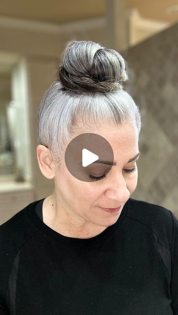 Missy on Instagram: "Taming these flyaways is a must! These three products keep my gray hair smooth all day long. 🤍 Do you struggle with flyaways? What are your go to products to smooth your  updo?  * *Products used- everything comes from Amazon- SNTE Hair Wax Stick, a tail comb, Sexy Hair Big Spray and Play Harder Hair Spray * #gray #grey #longhair #hairtutorial #tutorial #howto #updotutorial #updotricks #naturalsilverhair #naturalgrayhair #grayhair #greyhair #longhairstyles #bun #bunhairstyles #bunhairstyle  #grayhairinspiration #grayhairinspo #hairtips #grayhairstyles #silversister #silversisters #grayhairtransition  * * * Do you struggle with flyaways?" Long Grey Hair Updo, Grey Hair Updos, Grey Hair Ponytail, Grey Hair Wax, Hair Wax Stick, Tail Comb, Wax Stick, Grey Hair Inspiration, Hair Smooth