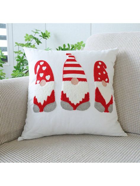 1pc Christmas Towel Embroidery Throw Pillow Cover, Holiday Home Decor Sofa Cushion Cartoon Embroidered Christmas Pillow Cover White    Canvas Christmas,Geometric   Winter Decorative Pillows, Inserts, & Covers, size features are:Bust: ,Length: ,Sleeve Length: Christmas Pillow Cover, Towel Embroidery, Christmas Towels, Embroidered Christmas, Christmas Pillow Covers, Sofa Cushion, Holiday Home Decor, Christmas Pillow, White Canvas