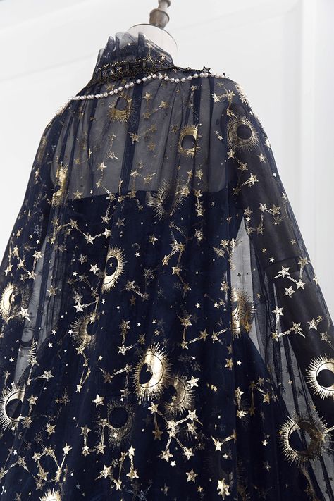 Lost Angel -The Starry Night- Lolita Cape (Gauze Version) Starcore Clothing, Stars And Moon Outfit, Star Core Clothes, Moonlight Outfit Ideas, Under The Stars Outfit Ideas, Stary Night Outfit Ideas, Star Suit Aesthetic, Starry Aesthetic Clothes, Celestialcore Fashion