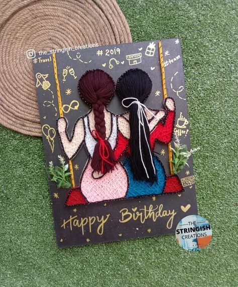 فن الرسم بالمسامير, Happy Birthday Doodles, Best Friend Canvas, Birthday Doodle, String Art Tutorials, Happy Birthday Best Friend, String Wall Art, Bff Birthday Gift, Bff Birthday