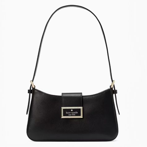 Shoulder Bag Kate Spade, Outfits With Shoulder Bag, Kate Spade Black Bag, Ks Logo, Kate Spade Black Purse, Black Kate Spade Purse, Kate Spade Purse Black, Bags Kate Spade, Kate Spade Shoulder Bag