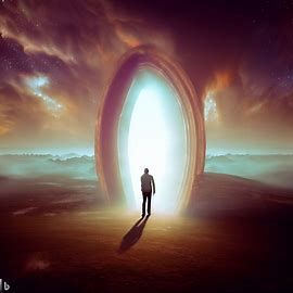 Surreal landscape of a man standing in front of a portal to another dimension - Image Creator from Microsoft Bing Portal To Another Dimension, Heather Lyrics, A Man Standing, Portal Art, Man Rules, Surreal Landscape, Floating Island, Another Dimension, Man Standing