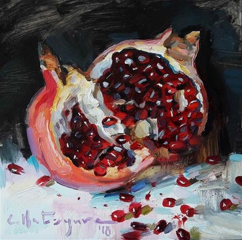 Granada, Vegetable Painting, Pomegranate Art, Fruit Painting, Daily Painting, Pomegranate Seeds, Still Life Art, Fruit Art, Art Portfolio