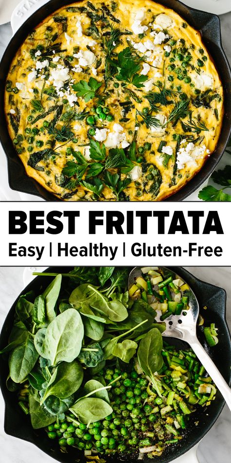 Best vegetable spring frittata recipe that's gluten-free, healthy, and loaded with spring vegetables! Fritata Recipe Asparagus, Egg Recipes Vegetarian, Leafy Green Breakfast Recipes, Baked Eggs Breakfast, Healthy Egg Frittata, Egg Fritata Recipe Healthy, Vegetables For Breakfast Ideas, Fertattas Recipe, Vegetable Breakfast Ideas