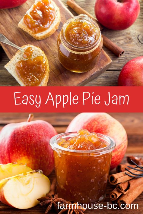 Apple Pie Jam Recipe Easy, Apple Pie Applesauce, Crockpot Apple Jelly Recipe, Apple Pie Jelly Recipe Canning, Apple Pie Preserves, Carmel Apple Pie Jam Recipe, Jam Making Homemade, Apple Pie Jelly Recipe, Freezer Apple Jam