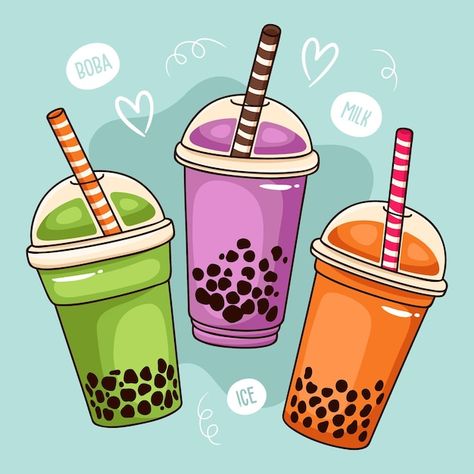 Bubble Tea Art Drawing, Boba Doodle Art, Bubble Tea Drawing, Bubble Tea Illustration, Bubble Tea Cartoon, Bubble Tea Poster, Tea Branding, Bubble Tea Flavors, Bubble Drink