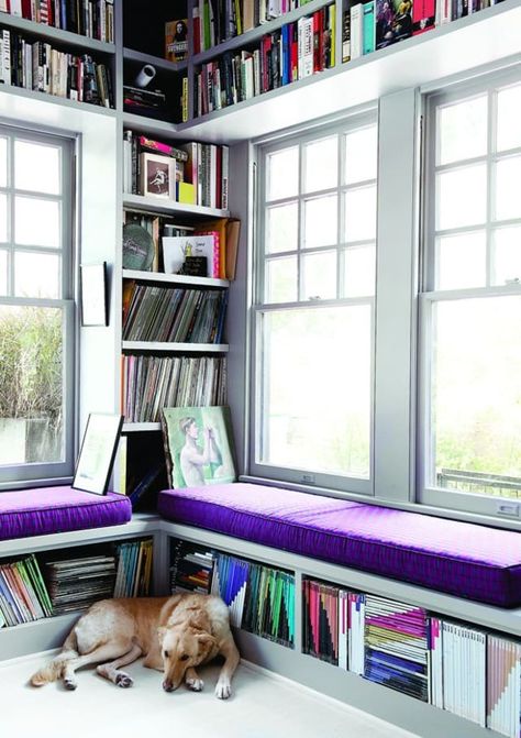 Home Library Corner, Window Bookshelves, Bench Bookshelf, Apartment Bookshelves, Builtin Bookshelves, Corner Apartment, Library Corner, Home Library Rooms, Room Bookshelf