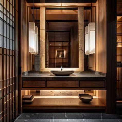 bathroom japandi Japanese Restroom Design, Japanese Restaurant Bathroom, Japanese Modern Bathroom, Japandi Master Bath, Japanese Toilet Design, Modern Contemporary Bathroom Small, Restroom Interior Design, Modern Japanese Bathroom, Bathroom Japandi