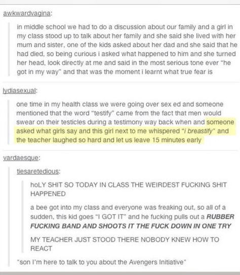 Funny tumblr Humour, Weird Pins, School Stories, High School Story, Tumblr Stories, Funny Tumblr Stories, Fantasy Stuff, School Memes, Funny Tumblr Posts