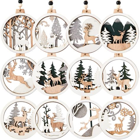 Natal, Engraved Christmas Ornaments, Tree Indoor, Metal Artwork Wall, Diy Deco Noel, Wooden Reindeer, Laser Cut Wood Crafts, Wooden Christmas Decorations, Paper Wall Hanging