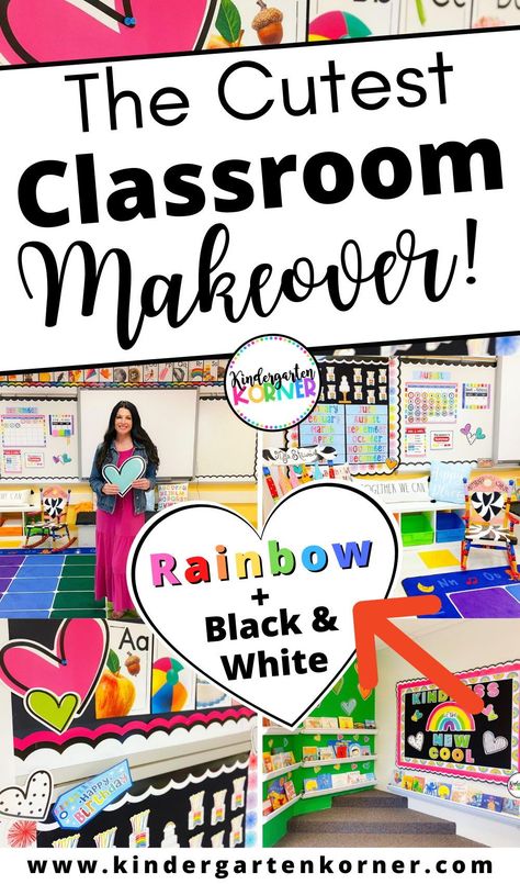 Classroom Theme Kindergarten, Transitional Kindergarten Classroom, Preschool Room Decor, Classroom Decor Rainbow, Colorful Classroom Decor, Rainbow Theme Classroom, Preschool Classroom Themes, Kindergarten Classroom Themes, Classroom Setup Elementary