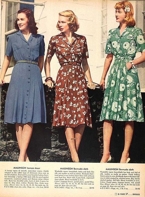 40s Mode, Rok Midi, 1940s Fashion Women, Istoria Modei, 1940’s Fashion, Mode Retro, Sears Catalog, Fashion 1940s, Dresses 40s