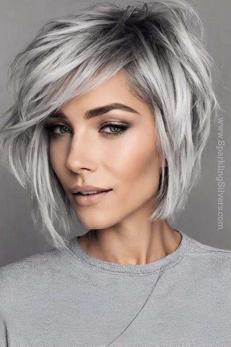 Balayage, Grey Colored Hair For Women, Short Silver Bob Hairstyles, Long Bob Hairstyles Grey Hair, Sassy Grey Hairstyles, Gray Hair Short Bob, Silver Gray Hair Color Short Haircuts, Cute Short Gray Hairstyles, Long Bob Silver Hair