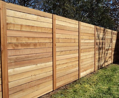 Horizontal Wood Fences | A Better Fence Company | Horizontal Fences Horizontal Wood Fence, Modern Wood Fence, Wood Privacy Fence, Wood Fence Design, House Fence Design, Black Fence, Fence Designs, White Fence, Horizontal Fence