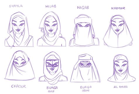 How to Create a Set of Veil and Hijab Avatars in Adobe Illustrator  Design Psdtuts Hijab Reference Photo, Hijab Oc Art, Clothing Drawings Sketches, Veil Reference Drawing, Character Design Hijab, Hijabi Drawing Reference, Hijab Art Reference, Veiled Character Design, Hijab Character Design