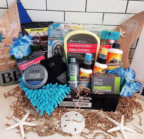 "Men's Birthday Any Occasion Father's Day Dad Boyfriend Husband Men's Dove Bath Body Spa Tool Box Car Wash Glass Cleaner Towels Air Freshener Care CK Socks Gift Basket For Him Gift Basket Includes: 1 Dove Men's Care 2-In-1 Shampoo & Conditioner 3oz. 1 Dove Men's Care Extra Fresh Bar of Soap 3.17oz. 1 Dove Men's Care Face Hands & Body Cream 2.53oz. 1 Tool Bench Hardware Tool Box 6\" x 4\" x 12\" 1 Driver's Choice Car Wash Sponge 4.9\"x8.5\"x2.3\" 1 Driver's Choice Car Air Freshener Midnight Cool Automotive Gift Basket Ideas, Mechanic Gift Basket, Car Care Gift Basket Ideas, Diy Car Gifts For Him, Car Cleaning Gift Basket Ideas, Car Guy Birthday Gifts, Thank You Basket Ideas Men, Men’s Gift Basket Ideas Diy, Thank You Gift Ideas For Men