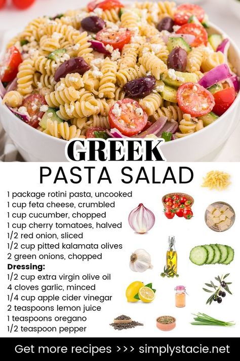 Recipes From Heaven Apple Cider Vinegar, Persnickety Plates, Greek Pasta Salad, Greek Pasta, Greek Salad Pasta, Rotini Pasta, Kalamata Olives, Recipes From Heaven, Green Onions