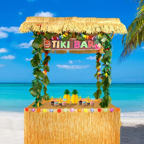 PRICES MAY VARY. No Package Included: Come with 1 pack tiki bar hut,1 pc tiki bar roof, 1 pc tiki bar banner, 1 pc luau party flower garland, 1 pc Hawaiian luau grass table skirt, 1 pc tablecloth, 30 pcs artificial palm leaves, 8 pcs adhesive stickers, 2 strips artificial green leaves, 4 sheets glue points and an instruction. A full set to meet your needs of hold various parties Sturdy and Reusable: Tiki bar hut is made of environment-friendly PVC material, long-lasting, durable and reusable. Th Pool Painting, Outdoor Tiki Bar, Bar Banner, Luau Party Decorations, Tiki Bars, Tiki Bar Decor, Luau Theme Party, Luau Theme, Tiki Hut