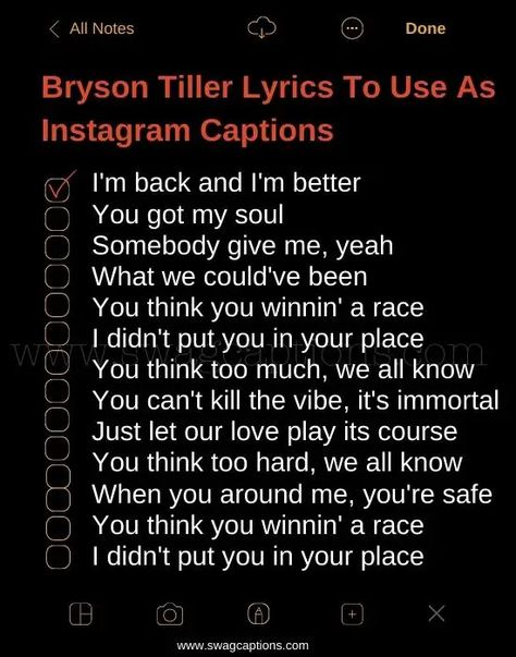 Concert Captions For Instagram Bryson Tiller, Bryson Tiller Concert Captions, Bryson Tiller Captions For Instagram, Bryson Tiller Concert Fits, Captions From Songs Lyrics Rap, Bryson Tiller Captions, Bryson Tiller Instagram Captions, Bryson Tiller Tattoos, Lyrics Bryson Tiller