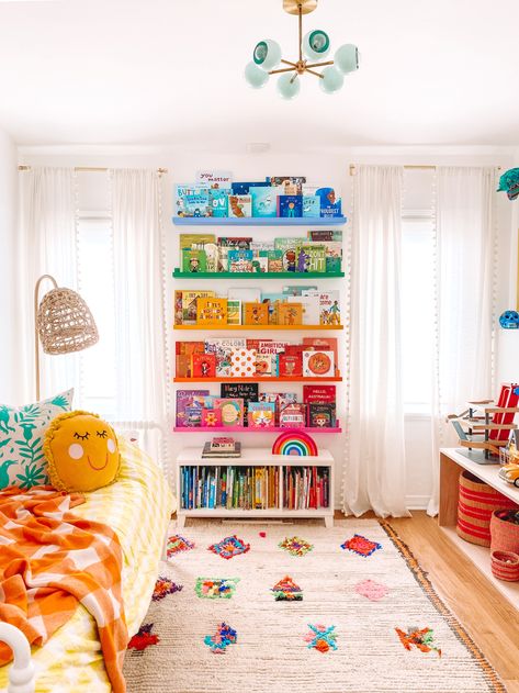 Transitioning From Nursery to Big Kid Room - Studio DIY Colorful Toy Room, Toddler Girls Room Colorful, Bright Rainbow Nursery, Toddler Room Ideas Girl Colorful, Modern Eclectic Nursery, Colorful Baby Room Ideas, Colorful Kids Playroom, Kids Room Colorful, Nursery Room Inspiration Colorful