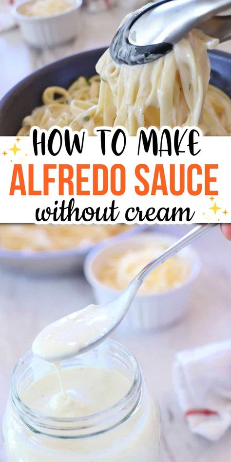 Alfredo Sauce Recipe Without Cream, Alfredo Sauce Without Cream, Healthy Alfredo Sauce Recipe, Home Made Alfredo Sauce, Alfredo Sauce With Milk, Healthy Alfredo, Alfredo Sauce Recipe Without Heavy Cream, Alfredo Sauce Easy, Healthy Alfredo Sauce