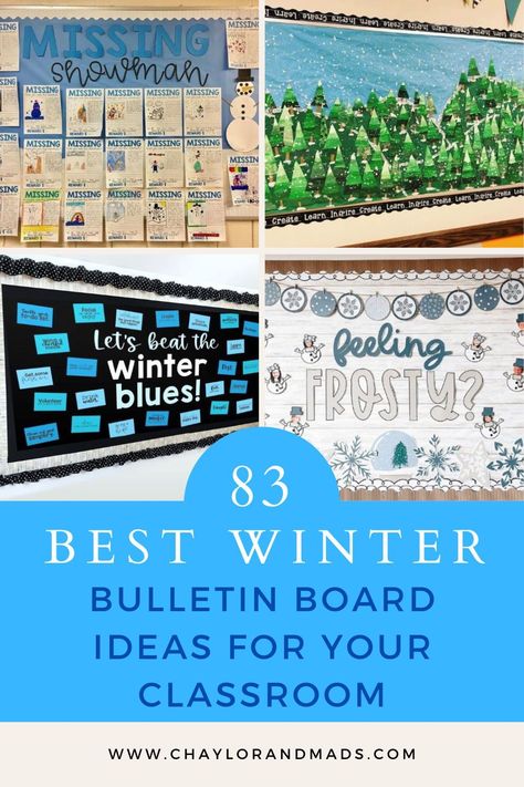 The best winter bulletin board ideas including winter bulletin boards for preschool, kindergarten, elementary and even high school! Jan Bulletin Boards, Winter High School Bulletin Boards, Inspirational Winter Bulletin Boards, Interactive Winter Bulletin Boards, Bulletin Board Cricut Ideas, December Bulletin Boards Middle School, Snow Bulletin Board Ideas For School, Cozy Bulletin Board Ideas, Snowy Bulletin Board Ideas