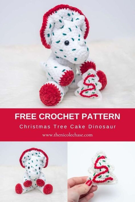 Christmas Tree Cake Crochet Pattern and Dinosaur Mod Amigurumi Patterns, Figurine, Christmas Tree Cake Crochet Pattern, Crochet Christmas Tree Cake, Free Crochet Dinosaur Pattern Amigurumi, Crochet Free Patterns Christmas, Small Dino Crochet Pattern Free, Free Crochet Patterns Dinosaur, Crochet Ideas Christmas