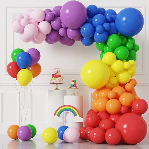 Rainbow Balloon Garland, Rainbow Balloon Arch, Circus Party Decorations, Rainbow Party Decorations, Balloons Garland, Balloon Chain, Pastel Balloons, Garland Arch, Rainbow Balloons