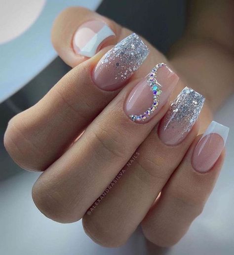 100+ Best 2023 Summer Nail Designs Trends To Inspire You - NailGet Bridal Nails, Unghie Sfumate, Ombre Nails Glitter, Wedding Nails Design, Nail Designs Glitter, Silver Nails, Elegant Nails, Stylish Nails Art, Chic Nails