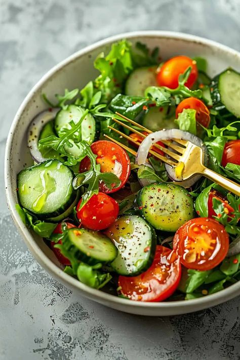 Garden Salad: A Fresh Summer Recipe - BeCentsational Essen, Summer Garden Salad Recipes, Non Dairy Salads, Cooking Competition Ideas Food, Easy Garden Salad, Summer Salad Meal Prep, Salad Inspo Aesthetic, Refreshing Salad Recipes, Aesthetic Salads