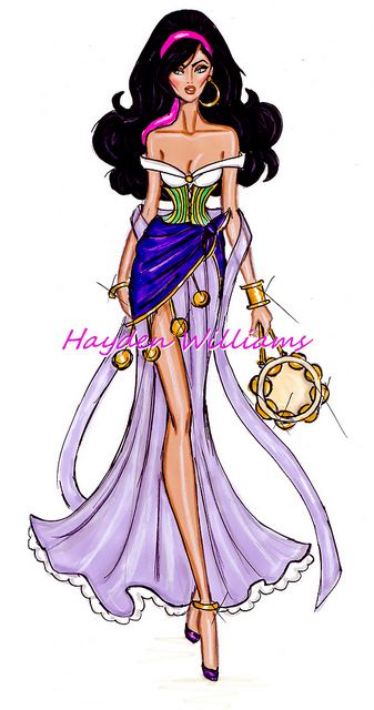 The Disney Divas collection by Hayden Williams: Esmeralda by Fashion_Luva, via Flickr Kida Disney, Sketch Disney, Disney Divas, Characters Disney, Hayden Williams, Disney Princess Fashion, Fashion Drawing Sketches, Lakaran Fesyen, Princesa Disney