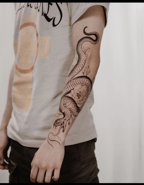 Snake Tattoo Men Arm Sleeve, Forearm Tattoo Men Snake, Snake Sleeve Tattoos For Guys, Snake Tattoo Forearm Men, Snake Tattoos Men Forearm, Male Snake Tattoo, Snake Tattoo Arm Men, Snake Forearm Tattoo Wrap, Tattoo Sleeve Snake