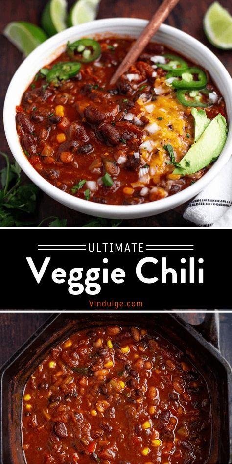 Award Winning Vegetarian Chili, Vegetarian Chili Stovetop, Vegitaren Chili Recipes, Vegetarian Chilli Recipes, Chili With Veggies, Vegetable Chilli Recipe, Vegetarian Chili Recipe Crockpot, Chilli Recipe Easy, Chili Recipe Vegetarian