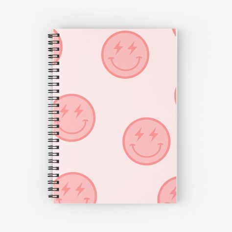 Preppy Notebook Covers, Preppy School Supplies Notebooks, Cute Note Book Covers, Smiley Face Things, Note Books Aesthetic, Aesthetic School Notebook, Pink Preppy Smiley Face, Preppy Notebooks, Preppy Stationary