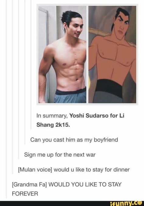 Oh my gosh it's Shang in real life! Milan X Shang, Humour, Shang X Mulan, Mulan X Shang, Mulan And Li Shang, Mulan And Shang, Li Shang, Frank Zhang, Memes In Real Life