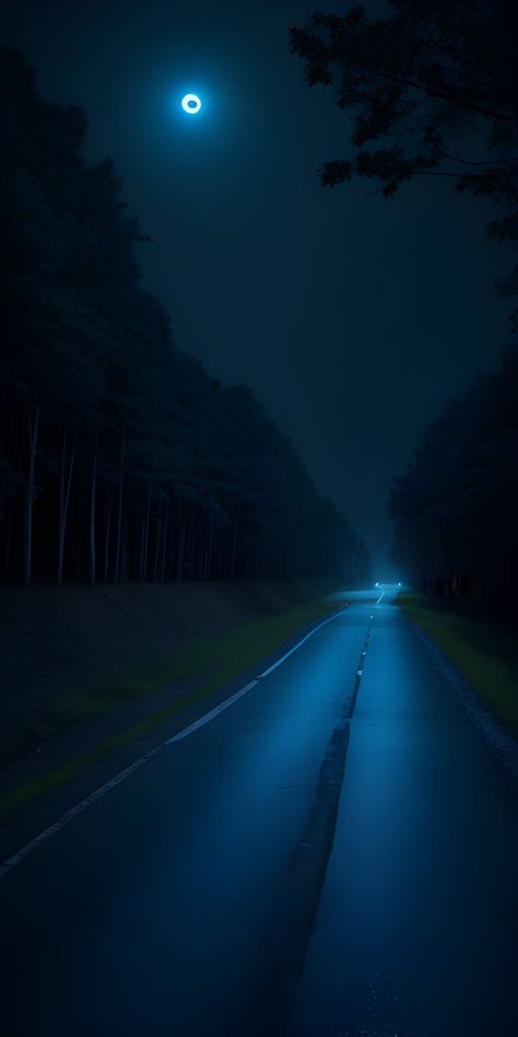 Nature, Night Mood Wallpaper, Wallpaper Mysterious, Glow In The Dark Wallpaper, Road At Night, Dark Road, Night Road, Forest At Night, Blue Aesthetic Dark