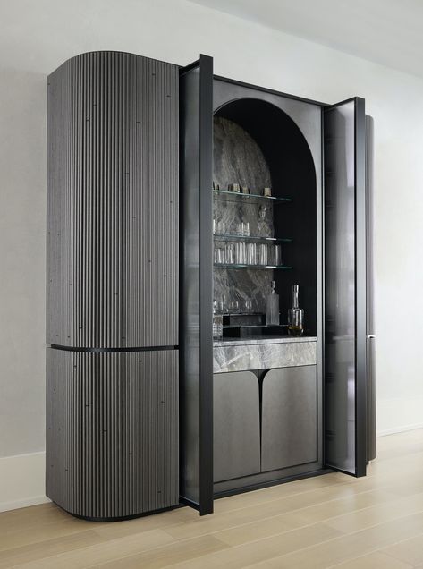 Custom | GRADE Architecture + Interior Design | NYC + Hamptons Bar Cabinet And Shelves, French Bar Design, Home Bars Modern, Office Mini Bar, Bar Interior Design Home, Moody Bar Design, Bar Unit Design, Coffee Bar Nook, Modern Cabinet Design