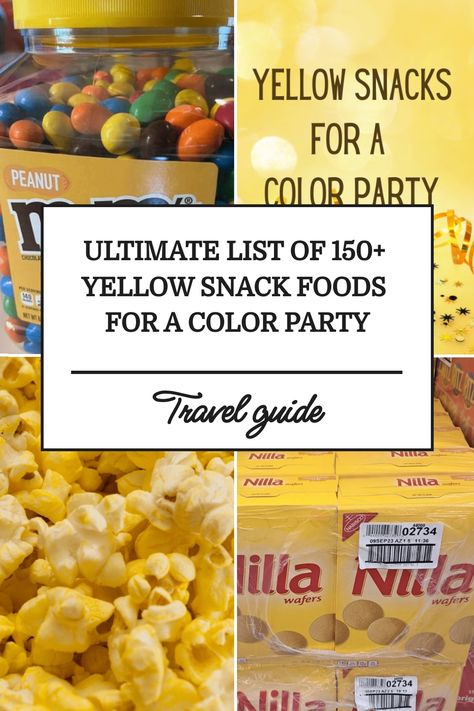 "Spice up your Color Party with our Ultimate List of 150+ Yellow Snack Foods! Discover a variety of tangy, sweet, and savory treats that add a burst of sunshine to any occasion. Perfect for TikTok trends and creating vibrant Color Baskets. Elevate your snacking game today! #ColorPartyIdeas #YellowSnacks #TikTokTrends" Color Theme Party Snacks Yellow, Yellow Food Charcuterie Board, Yellow Color Basket Party, Yellow Food Party Ideas, Yellow Party Food Snacks, Color Party Basket Ideas Yellow, Yellow Themed Food Ideas, Yellow Snack Board, Gold Snacks For Color Party