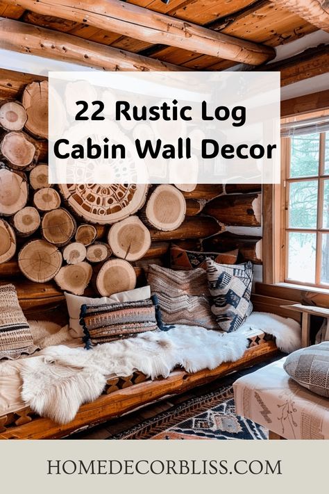 Log Cabin Home Decor, Log Cabin Wall Decor, Simple Cabin Decor, Cabin Wall Decor Ideas, Cabin Mantle Decor, Log Cabin Chinking, Rustic Log Cabin Interior, Modern Log Cabin Interior, Cabin Furnishings